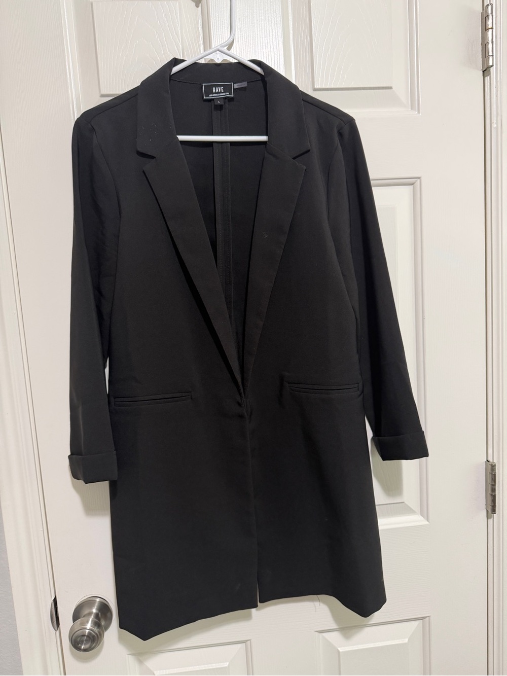 Women’s Large Black Long Blazer Coat